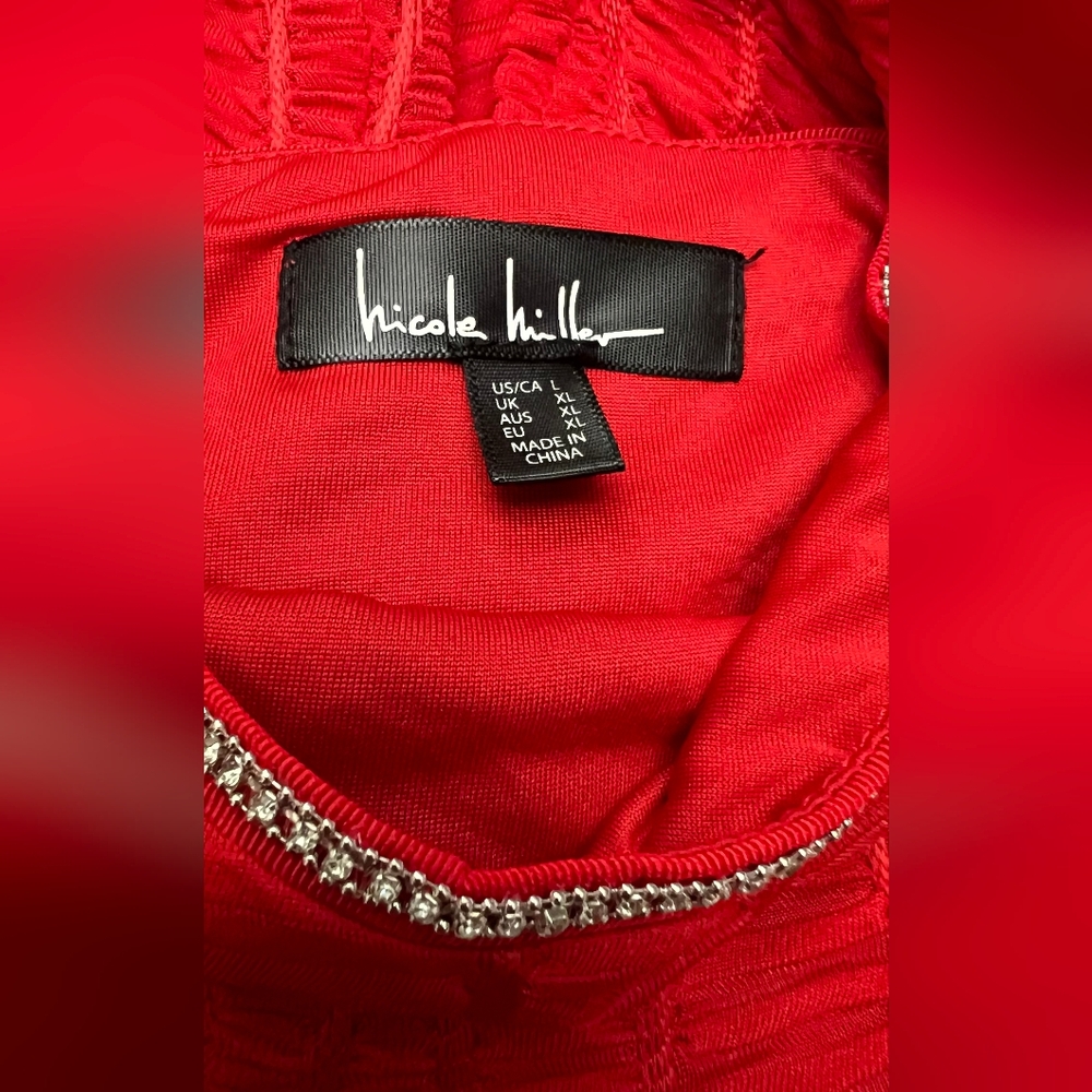 Nicole Miller (NWOT) Red Jeweled Neckline Corset Sleeveless Women's Top - Picture 3 of 3